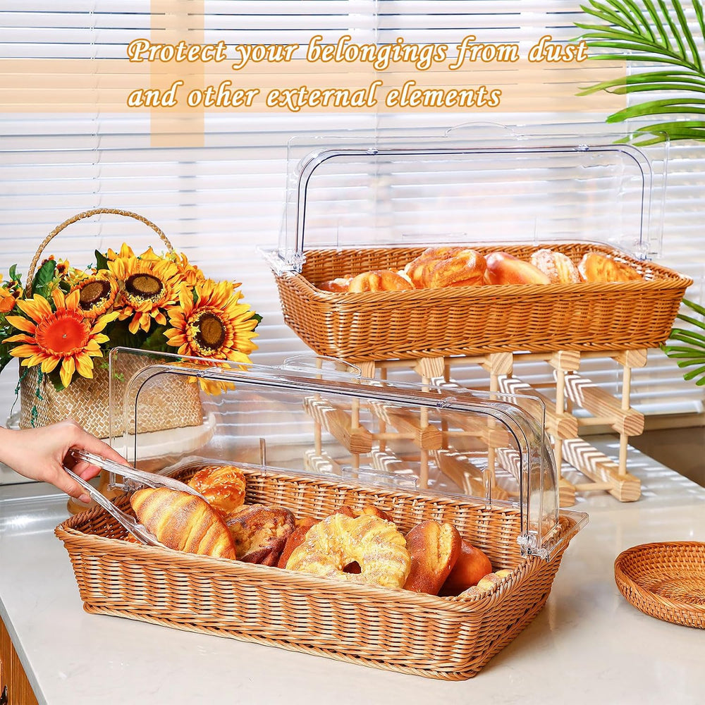 Ziliny 2 Set Wicker Bread Serving Basket, 21.06 x 12.6 Inch, 1 Compartment