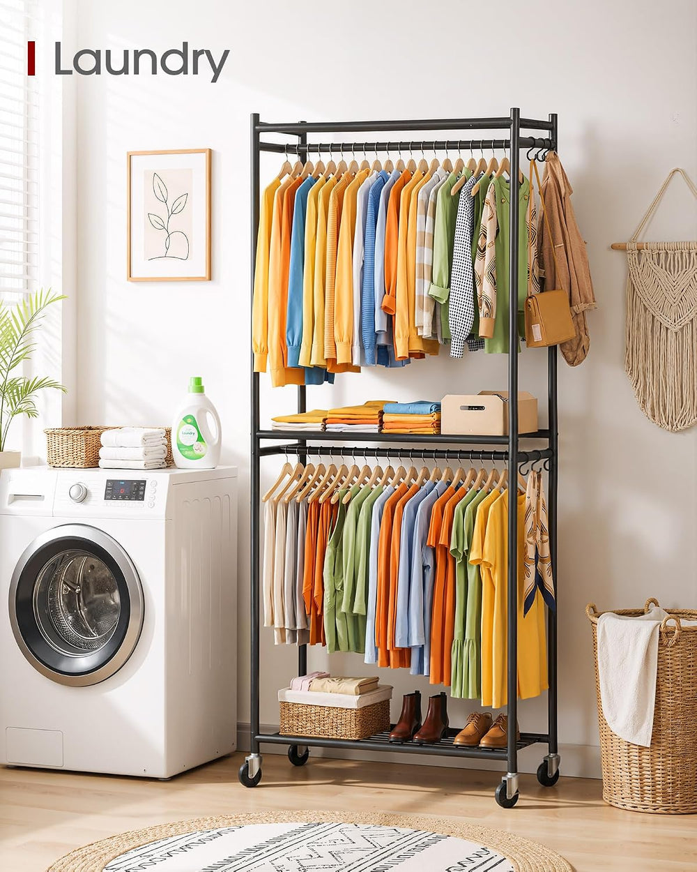 Portable Closet Clothes Rack, Dual Rods, 33 x 12.2 x 79.5 in, Black