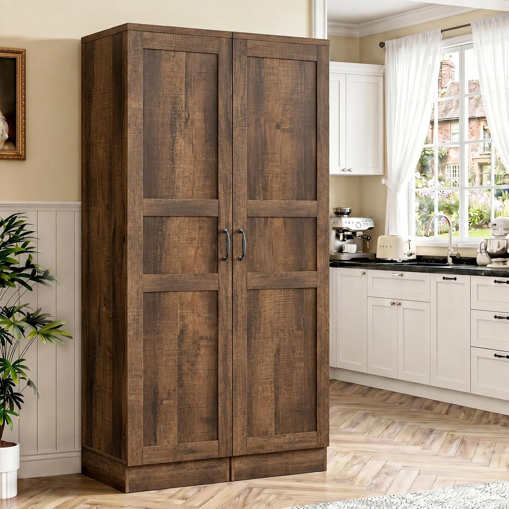 Unikito 63" Kitchen Pantry Storage Cabinet with Doors & Shelves, 2-Pack