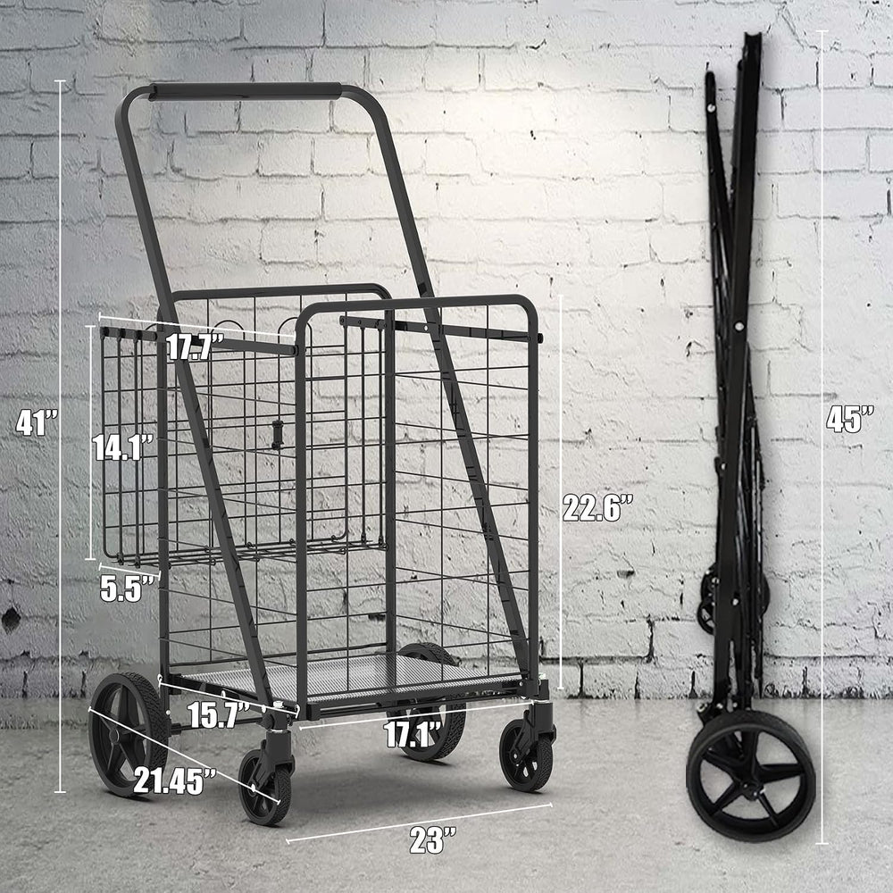 Heavy Duty Folding Shopping Cart for Groceries, Jumbo Grocery Carts with 360°...