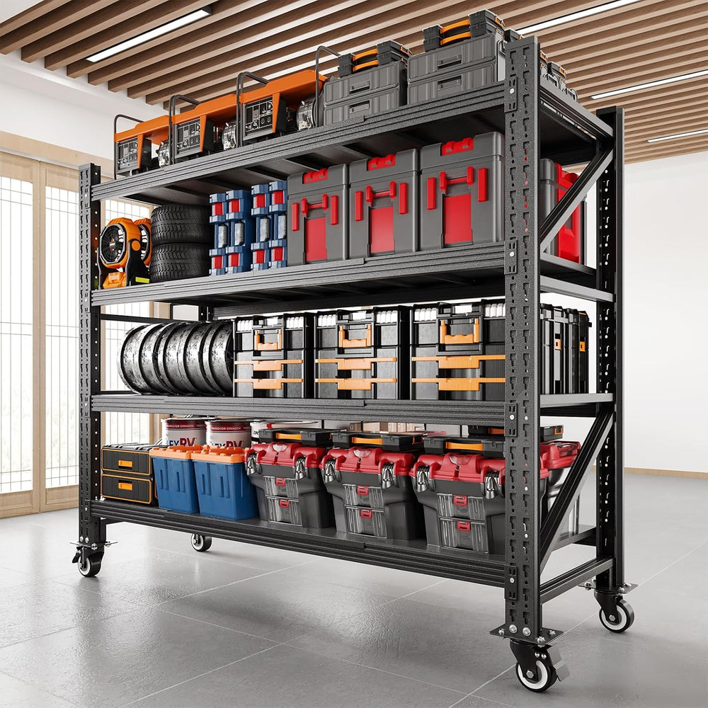 Garage Shelving with Wheels, 4800LBS Storage Shelves 55.1" W Garage Shel...