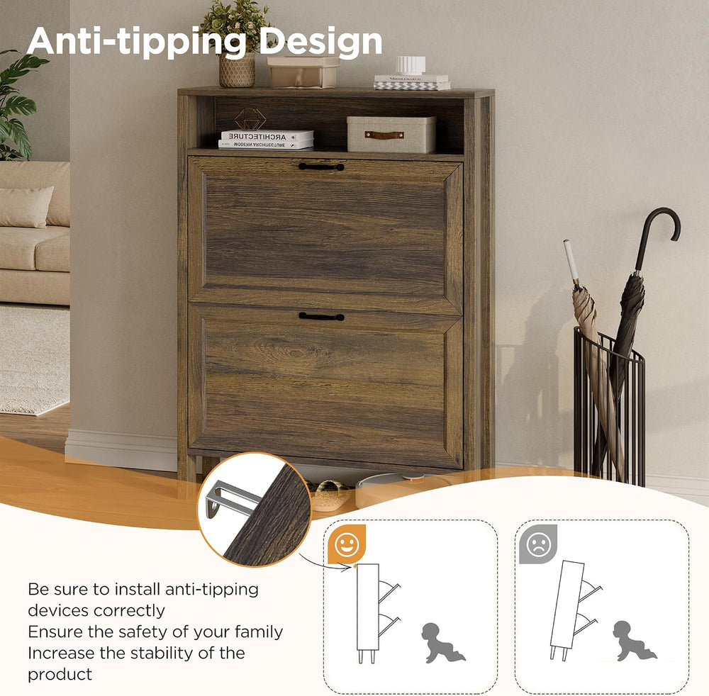 LOUVIXA Shoe Cabinet with 2 Flip Drawers, Narrow Shoe Storage Cabinet, Freest...