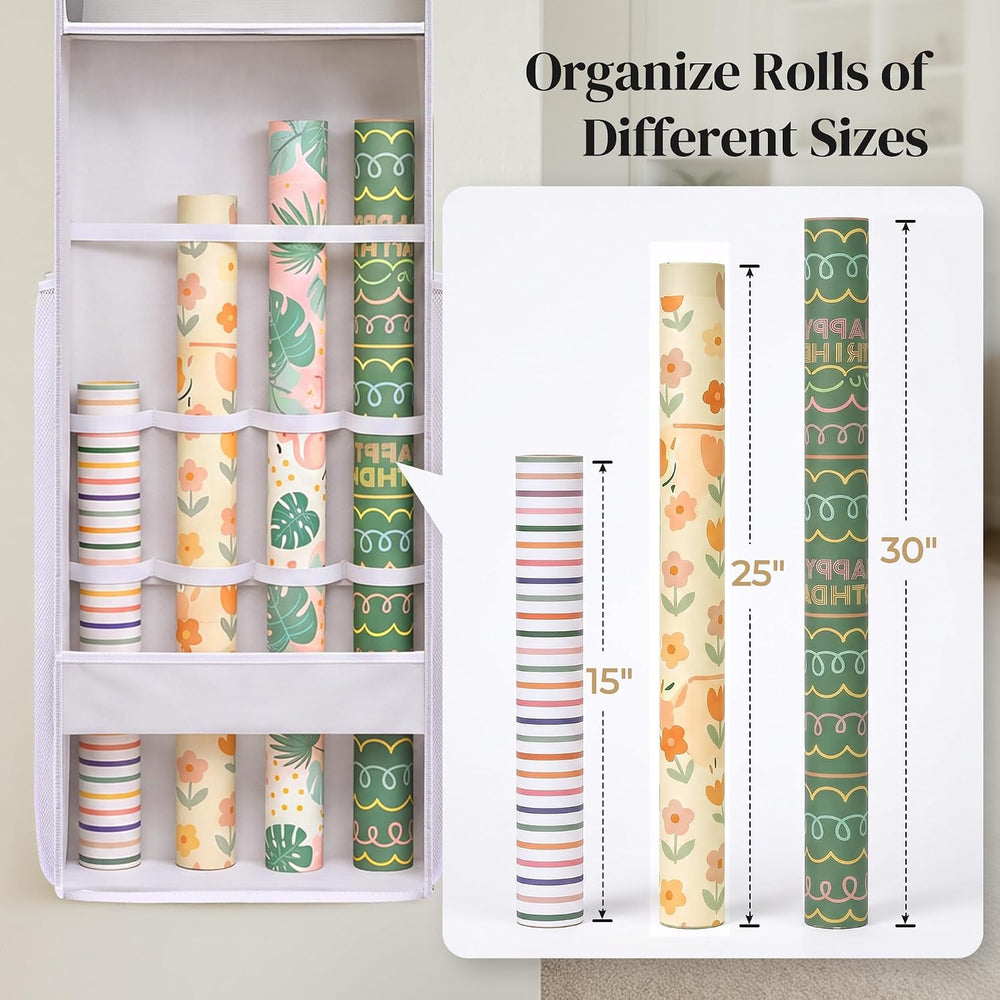 Ordovibe Wrapping Paper Storage Organizer, Over The Door Gift Wrap Holder wit...