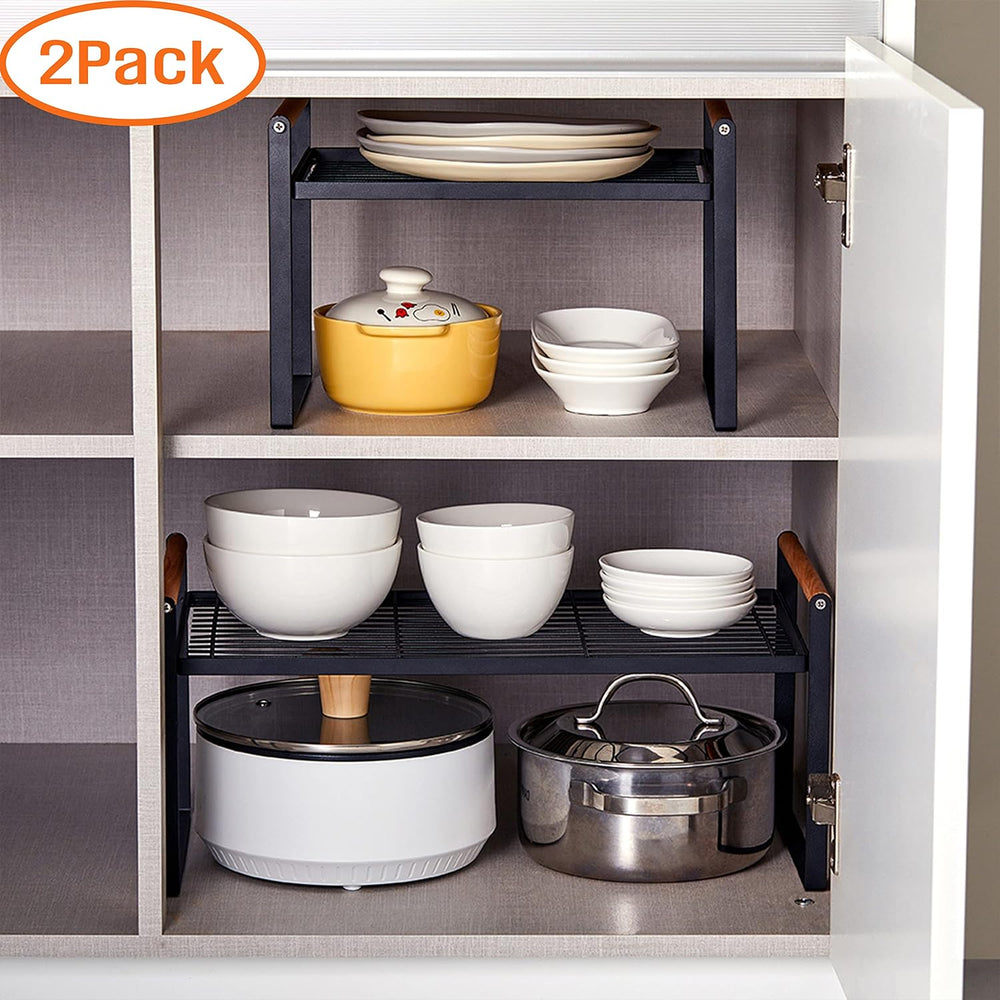 Kitchen Cabinet Organizer Set of 2 with Wooden Handles
