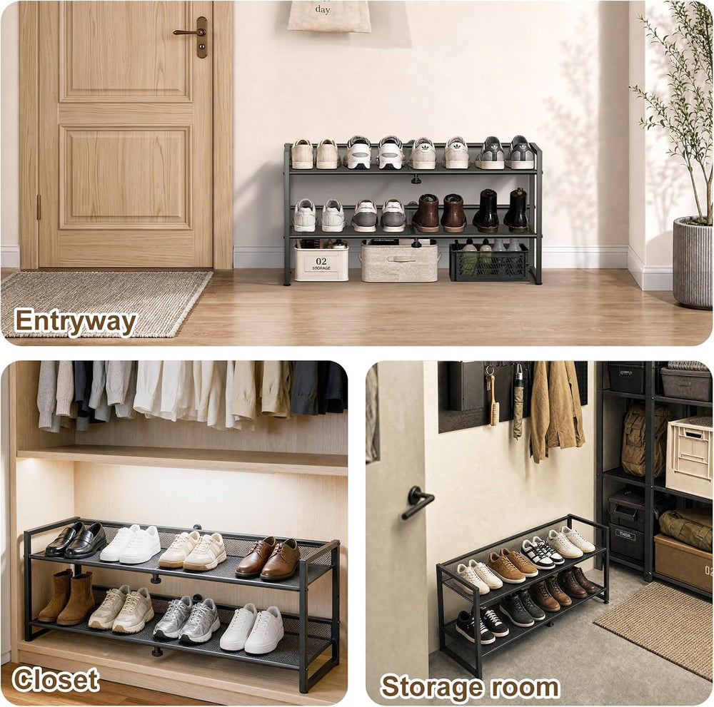 2-Tier Expandable Shoe Rack for Closet, Entryway & Garage, Black