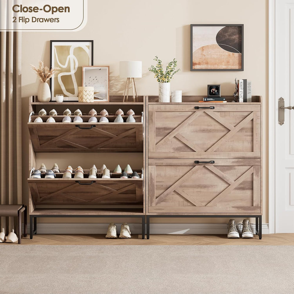 Nicetree Shoe Cabinet with 2 Flip Drawers,Freestanding Shoe Storage Cabinet, ...