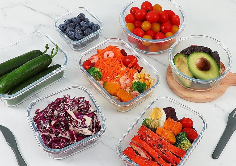 M MCIRCO 24 Piece Glass Food Storage Containers with Lids, Red