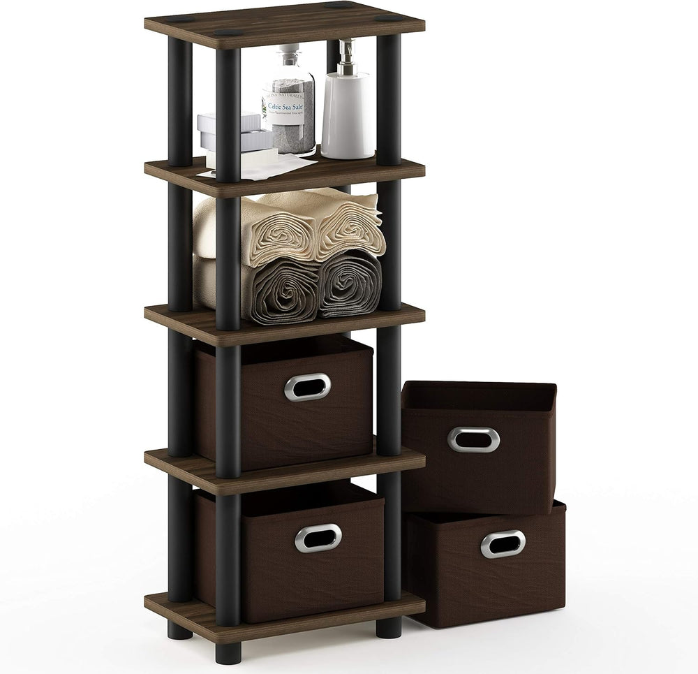 Furinno Turn-N-Tube Toolless 4-Tier Storage Shelves, Columbia Walnut
