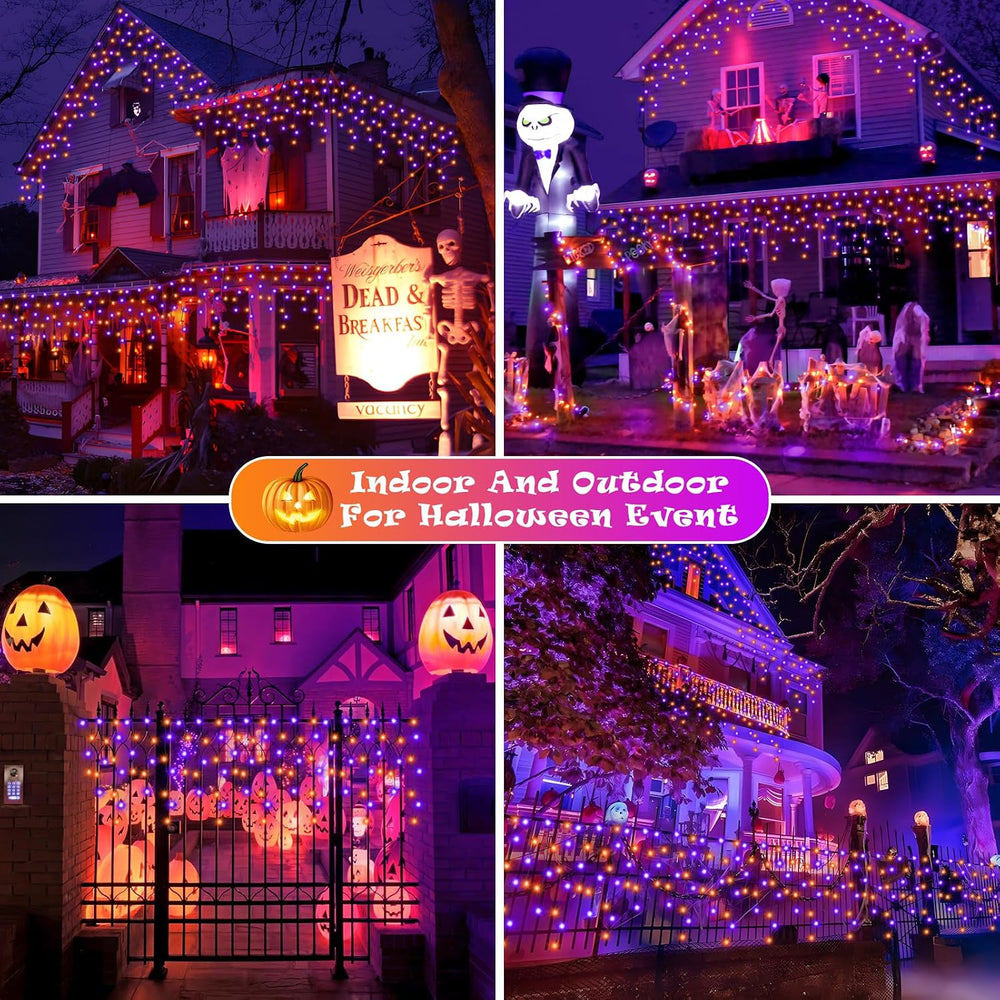 66FT 640LED Orange Purple Halloween Lights Outdoor 8 Modes Plug-in