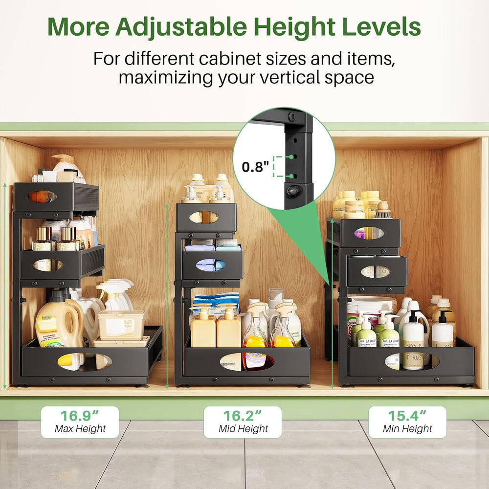 Kitstorack Under Sink Organizer 3-Tier Slide Out Drawer 1-Pack Black