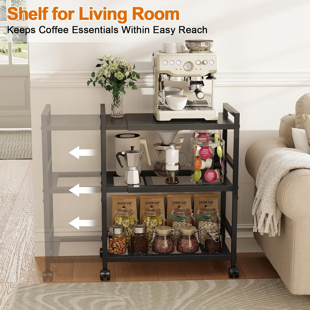 Expandable Metal Storage Shelves Rack with Wheels,3Tier Heavy Duty Shelving