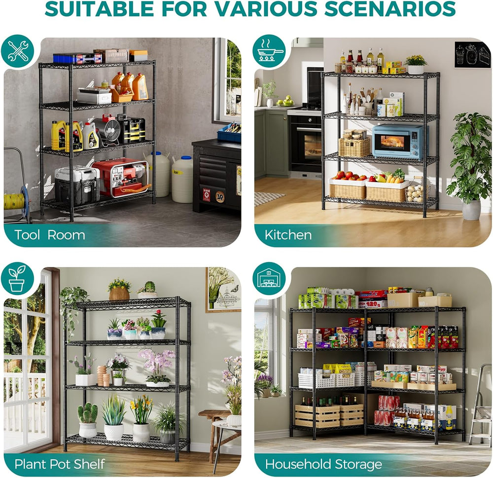 4 Shelves Adjustable Shelf Heavy Duty Wire Storage Shelving Metal