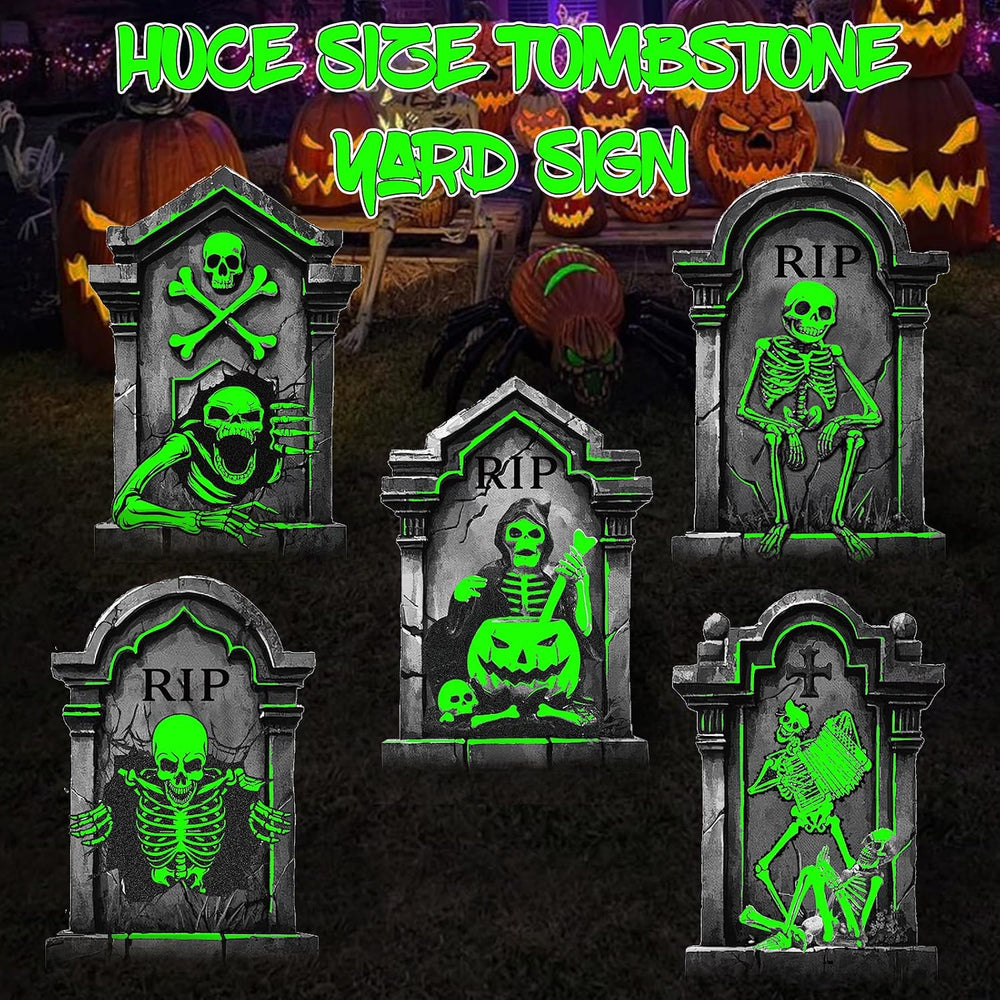 25.2in Halloween Tombstones Outdoor Decor Glow in The Dark - 5PCS Large Tombs...