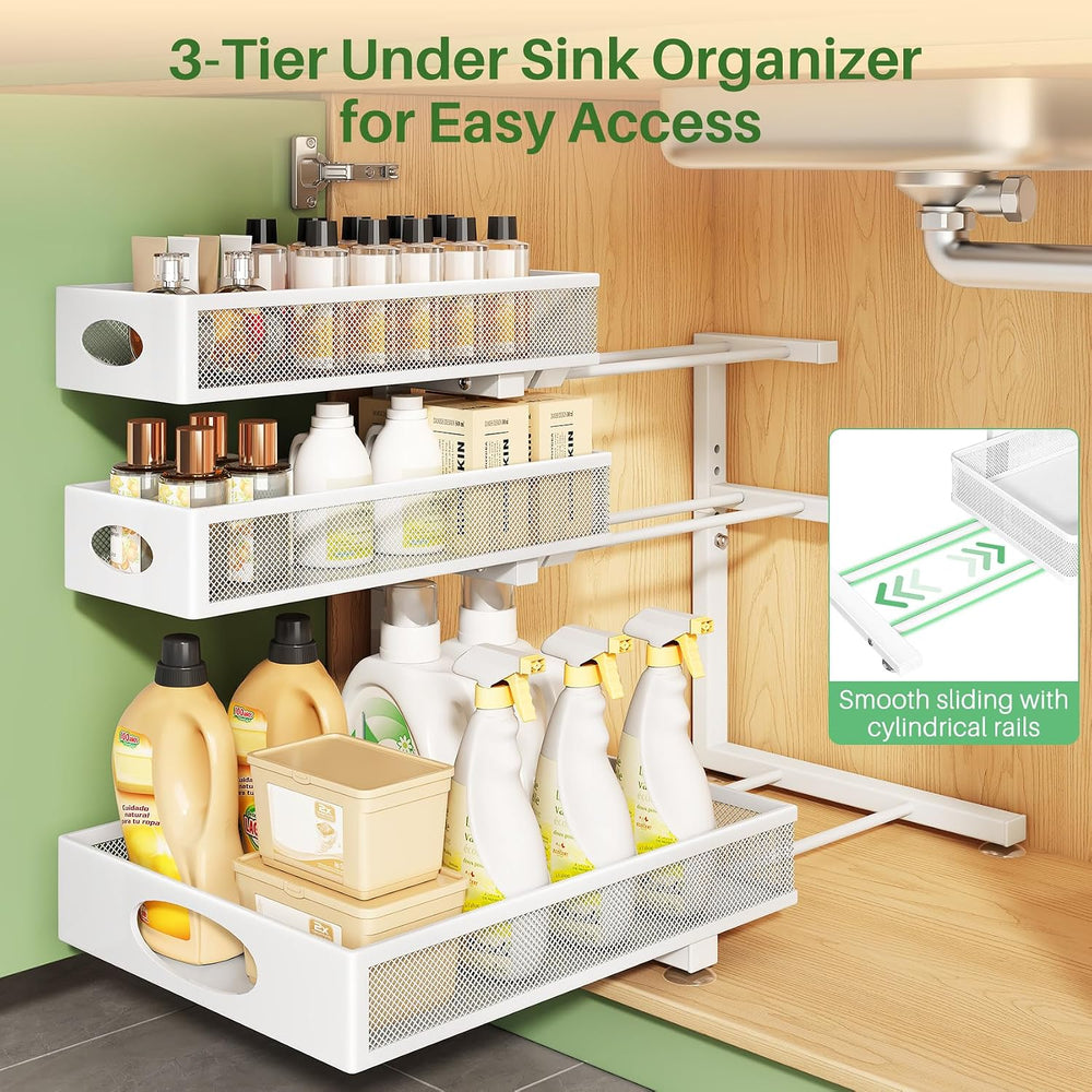 Kitstorack Under Sink Organizer 3-Tier Slide Out Drawer for Bathroom 1-Pack