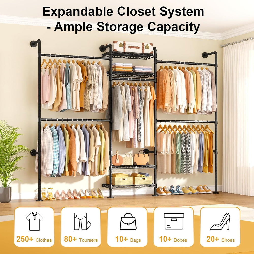 ULIFHOME M7 Wall-Mounted Clothes Rack, Heavy-Duty Garment Closet System