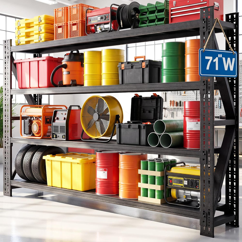 SAWJEC 6000 LBS Garage Shelving, 71" W Heavy Duty Storage Shelves, 4 Tie...