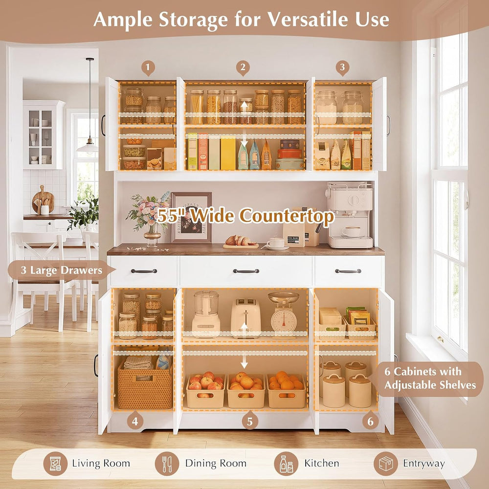 71"H Kitchen Pantry Storage Cabinet, 55" W Kitchen Hutch Cabinet
