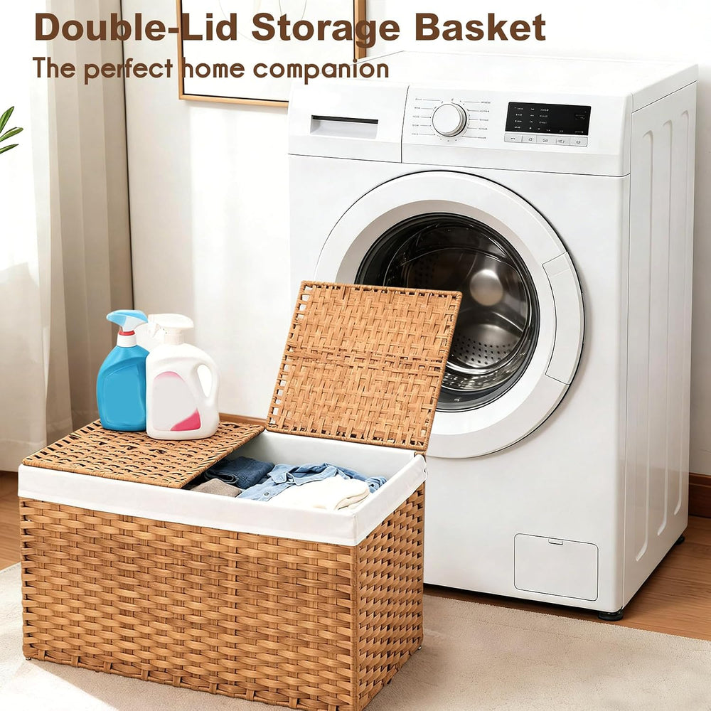 Storage Basket with Lid: Rattan Woven Storage Basket with 2 Separate Lids, 17...