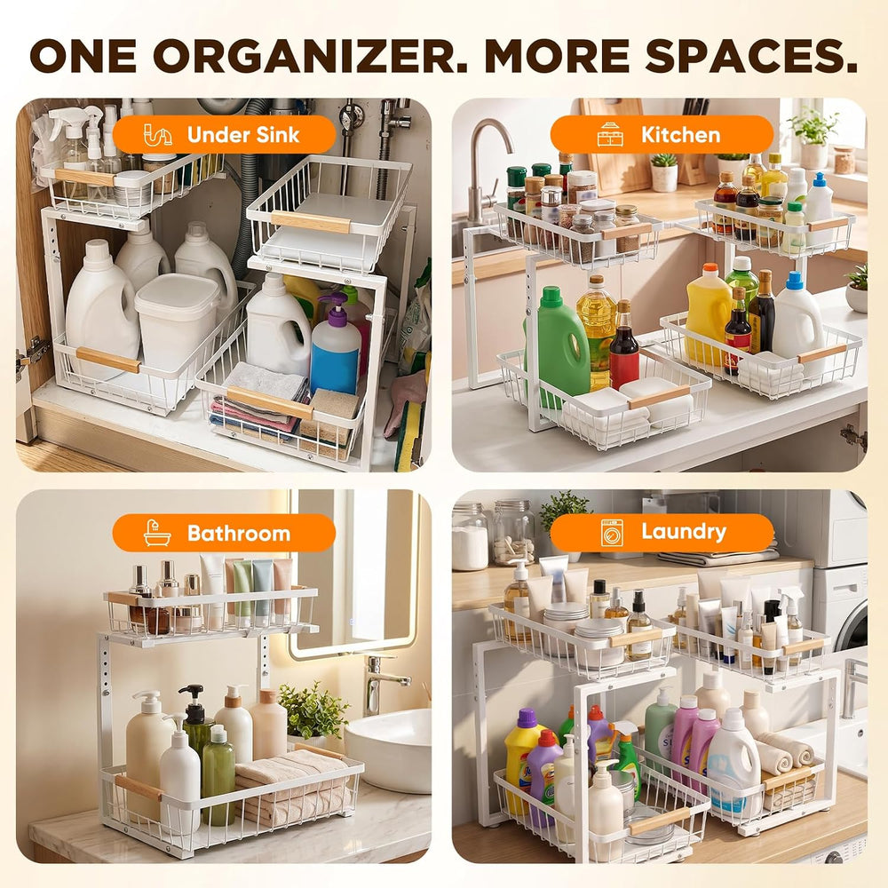 Sakerplus 2 Tier Under Sink Organizer, 2 Pack