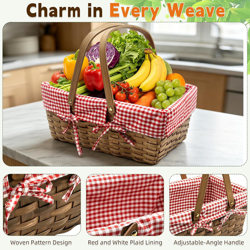 2 Size Picnic Basket, Woven Basket with Double Folding Handles 16''