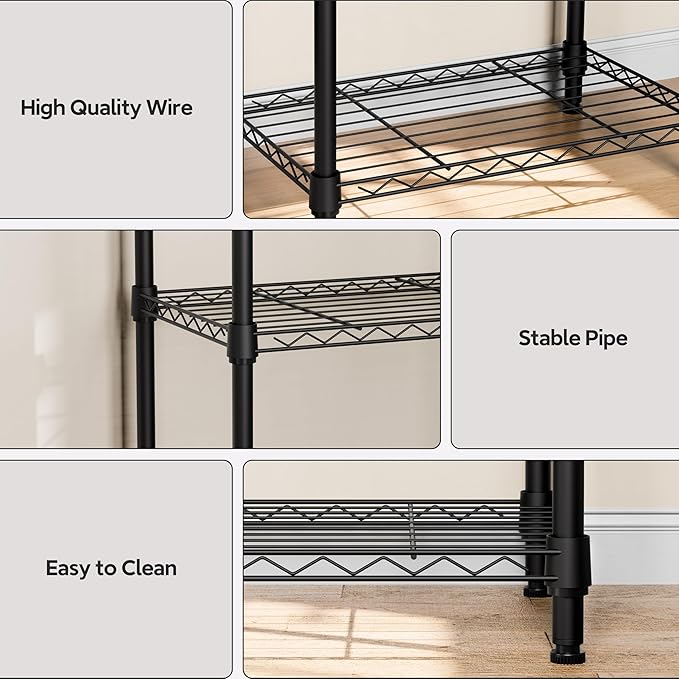 4 Tiers Shelf Metal Storage Shelves Wire Rack Closet Organizers