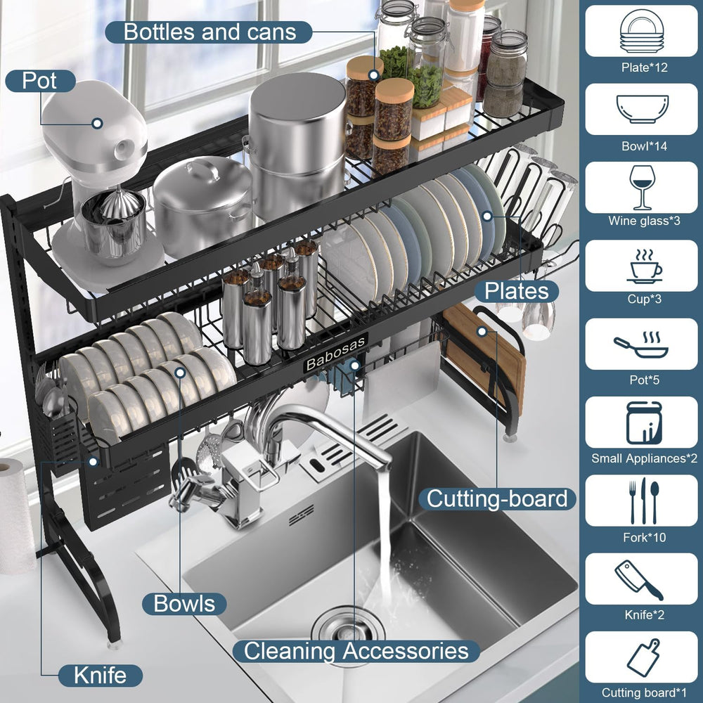 Over The Sink Dish Drying Rack,3 Tier Adjustable Length (25.5'' to 37...