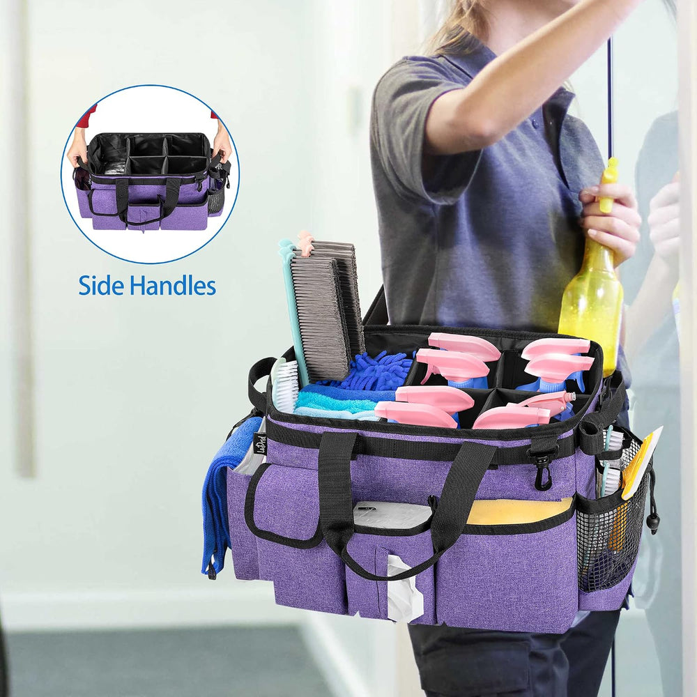 LoDrid Large Wearable Cleaning Caddy Bag with Detachable Divider, Purple