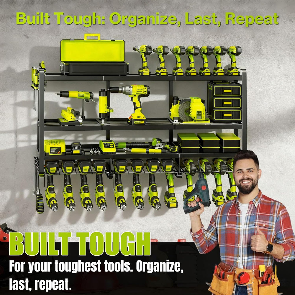 49" Heavy Duty Wall Mount Power Tool Organizer, 4-Tier Storage Rack with...