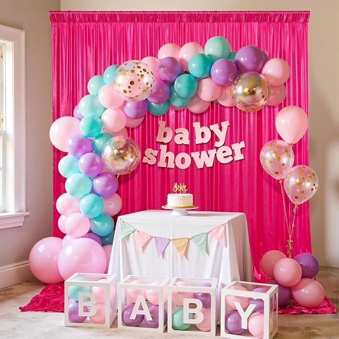 20x10ft Shimmer Hot Pink Sequin Backdrop Curtain for Parties, Thick Wrinkle F...