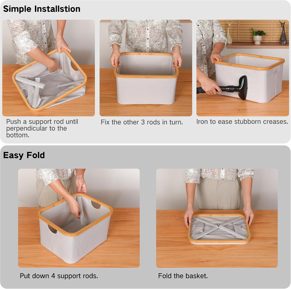 efluky Storage Baskets for Organizing, Fabric Storage Bins with Bamboo Handle...