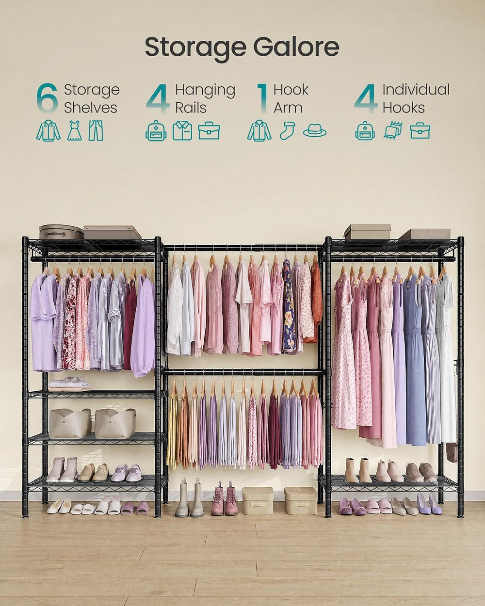SONGMICS clothes rack, Adjustable Mesh Shelves and Hanging Rails