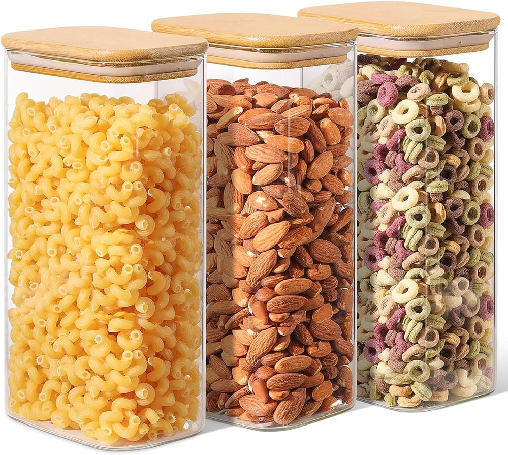 ComSaf Glass Storage Containers with Lids 1.8 Qt, 3 Pack Pantry Organizers