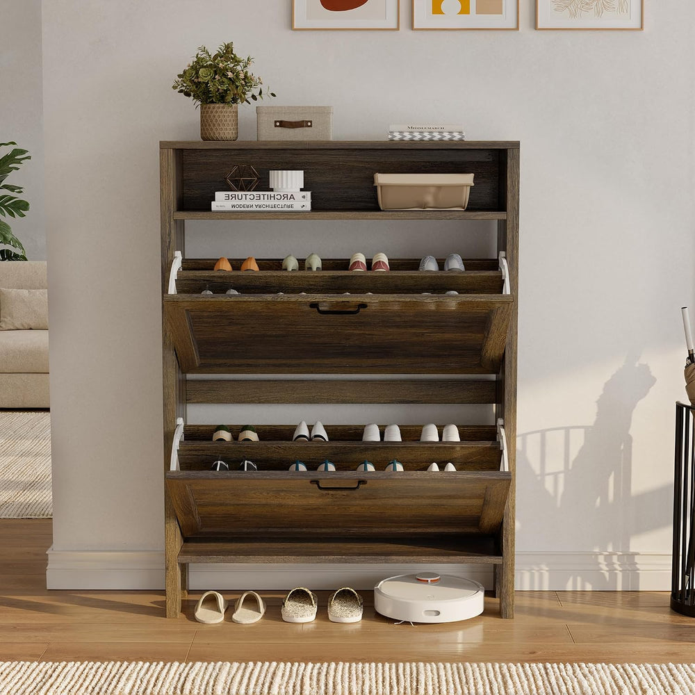 LOUVIXA Shoe Cabinet with 2 Flip Drawers, Narrow Shoe Storage Cabinet, Freest...