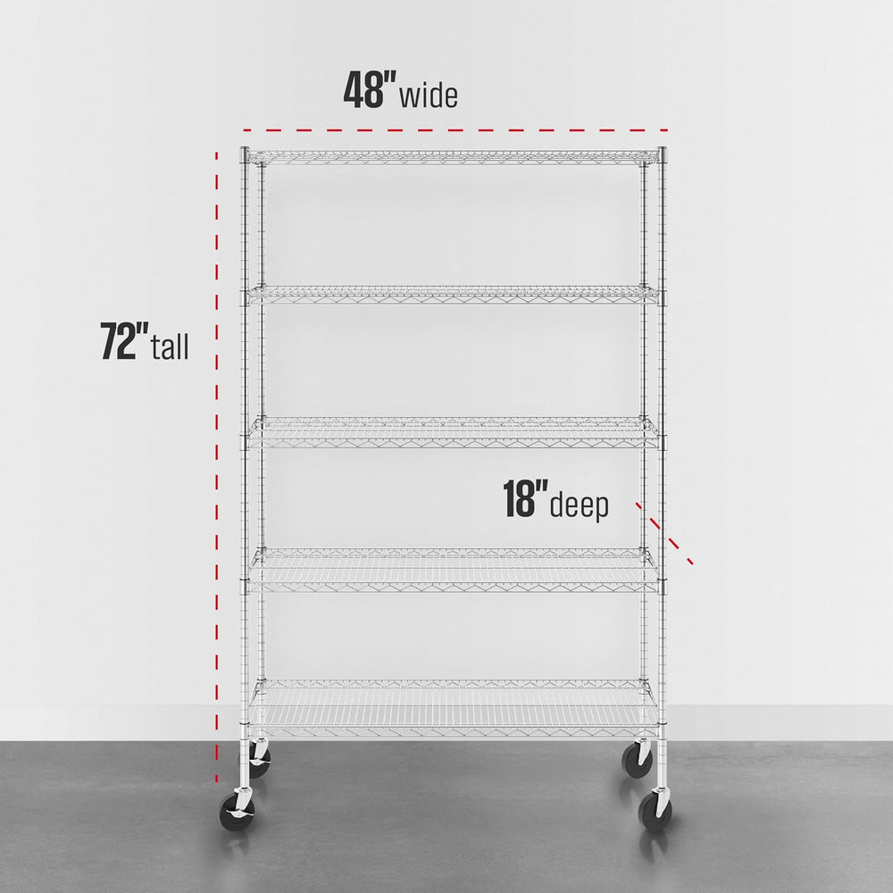 SafeRacks NSF 5-Tier Heavy Duty Wire Shelving Unit w/Wheels, 18"x48"...