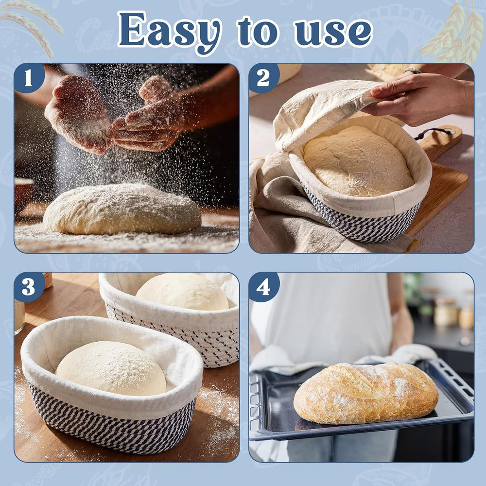 4 Pcs 10 Inch Cotton Rope Banneton Bread Proofing Basket Set Oval Banneton Ba...