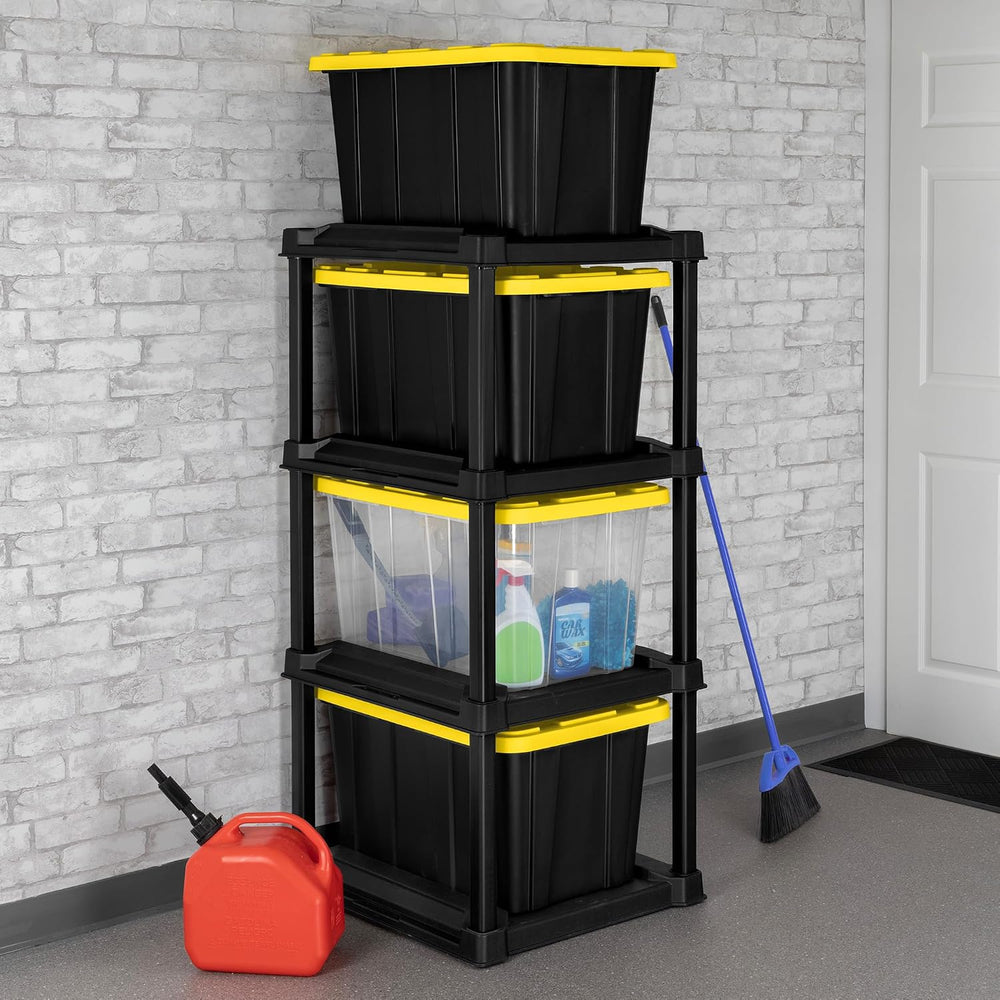Sterilite 4-Tier Tote Rack with 4-Pack 27 Gallon Industrial Storage Totes