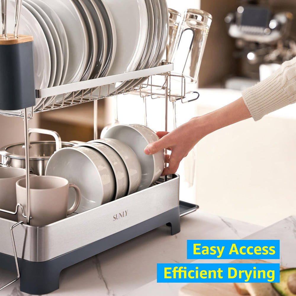 SUNLY Large Dish Drying Rack, Multipurpose 2 Tier Dish Racks for Kitchen Coun...