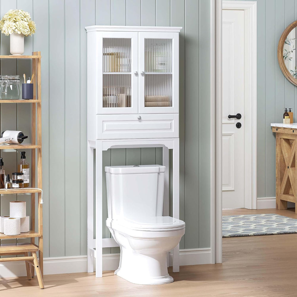 Spirich Over the Toilet Storage Cabinet with Moru Glass Doors, White