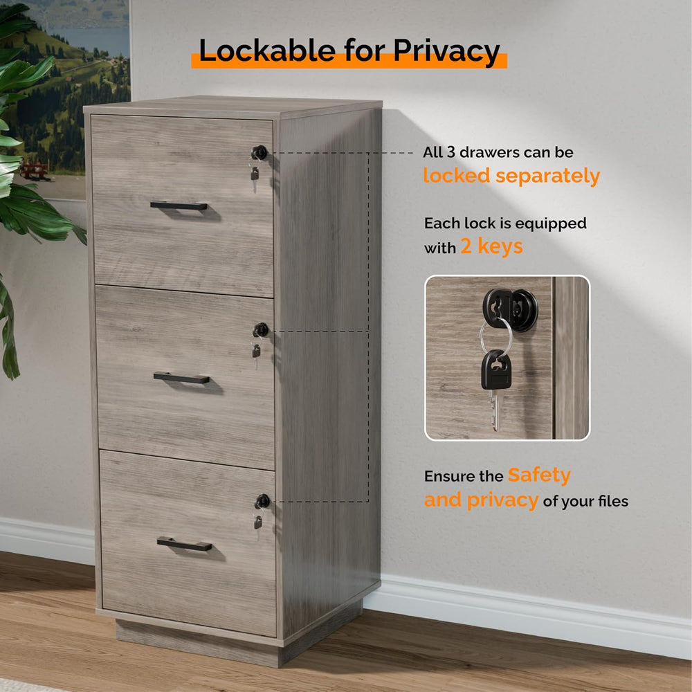 VINGLI 3 Drawer File Cabinet with Lock, Home Office Filing Organizer, for Let...