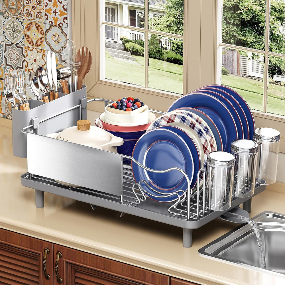 KINGRACK Stainless Steel Dish Drying Rack for Kitchen Counter, Grey