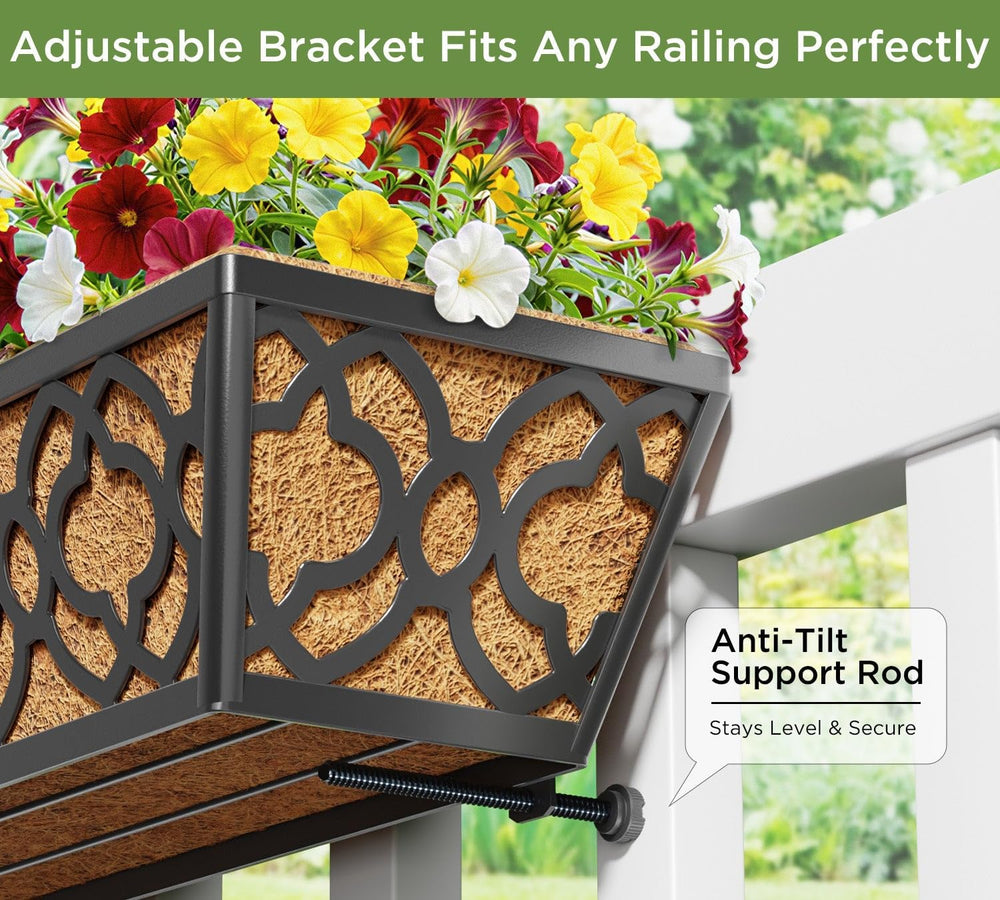 4 Pcs 30" Window Box Deck Railing Planter Box with Horse Trough Coco Lin...