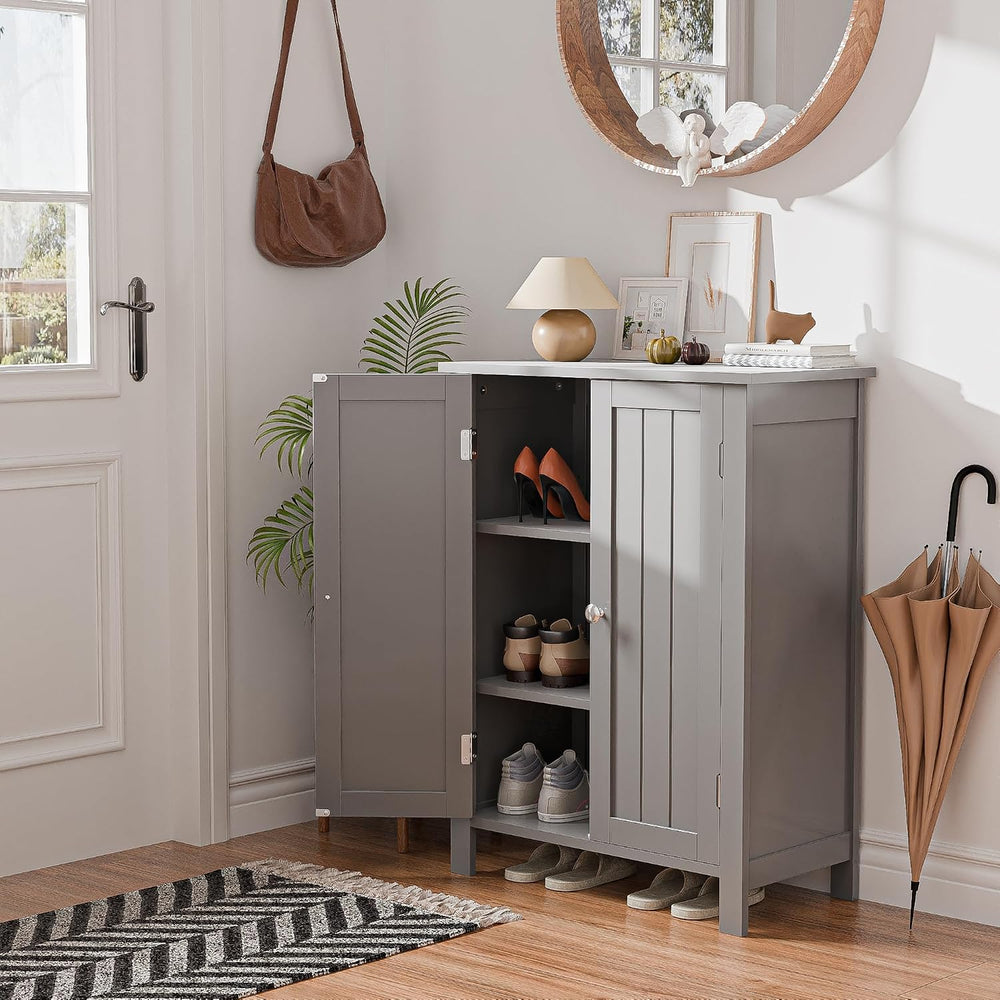 SUPER DEAL Modern Bathroom Floor Storage Cabinet with Adjustable Shelf and Do...