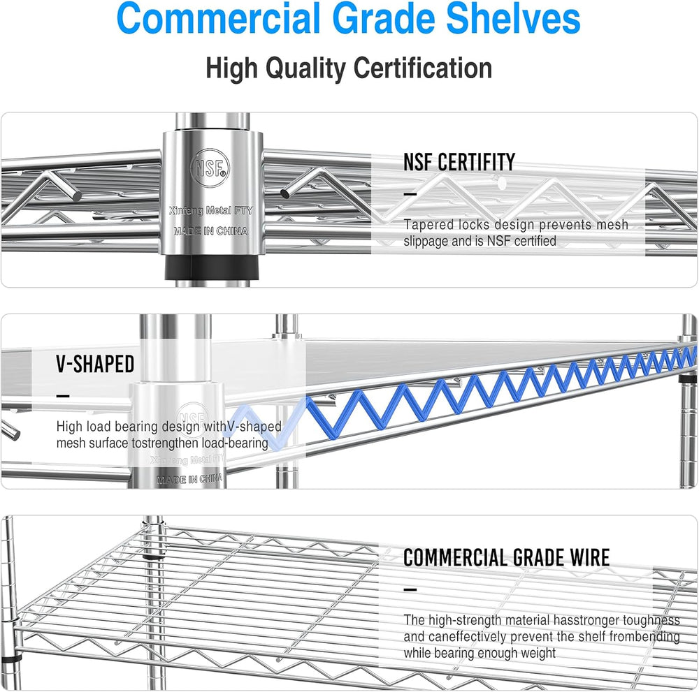 3 Tier NSF Metal Shelf Wire Shelving Unit, 1050lbs Capacity Heavy Duty Adjust...