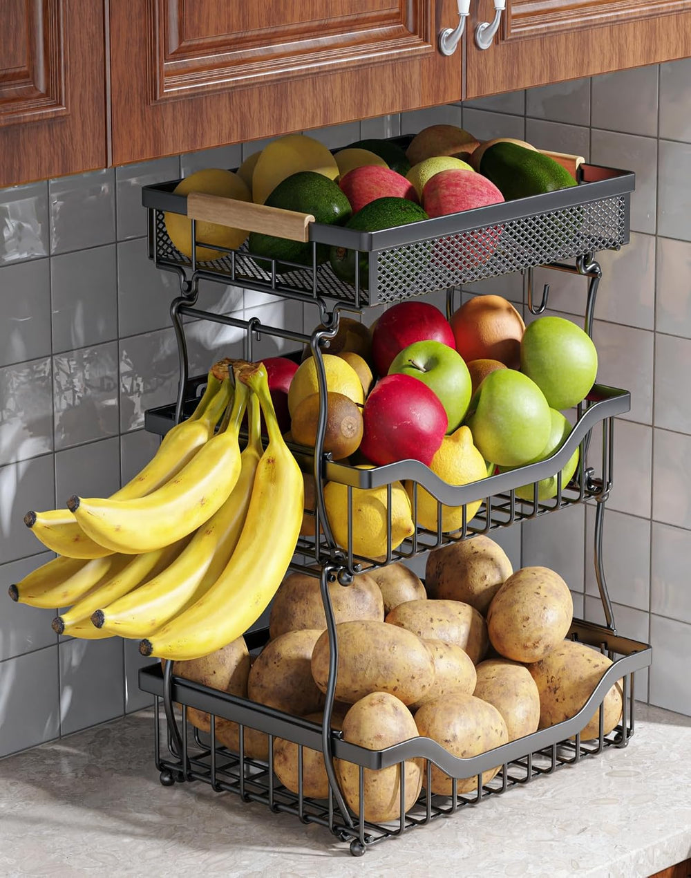 3-Tier Fruit Basket Fits Under Standard Upper Cabinet, 17.2" H