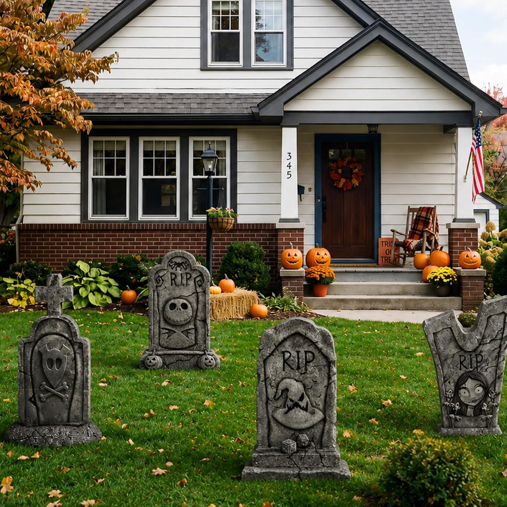 4PCS Metal Halloween Tombstone Outdoor Yard Signs with Stakes Decorations