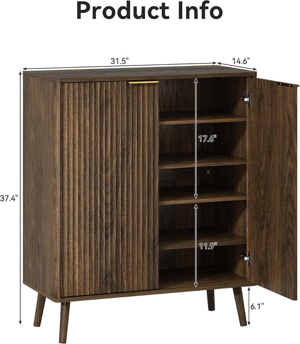 5-Tier Shoe Storage Cabinet with Adjustable Shelves, Walnut丨Fluted Shoe Cabin...
