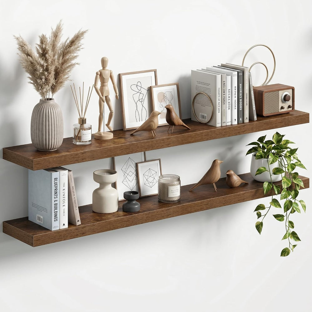 Fun Memories Rustic Brown Floating Shelves for Wall, Set of 2, 72 Inch Extra ...