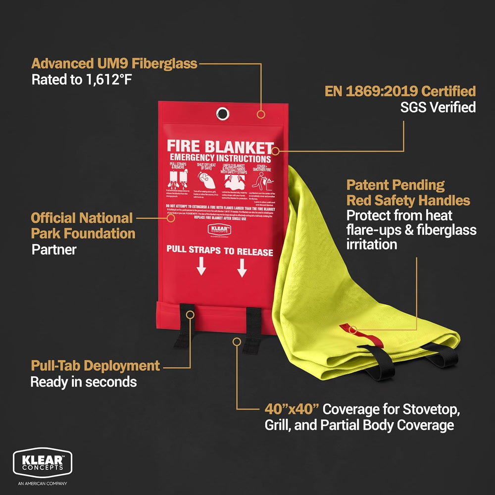 Emergency Fire Blanket, 40x40 Silicone-Coated UM9 Fiberglass 1612°F, 2-Pack