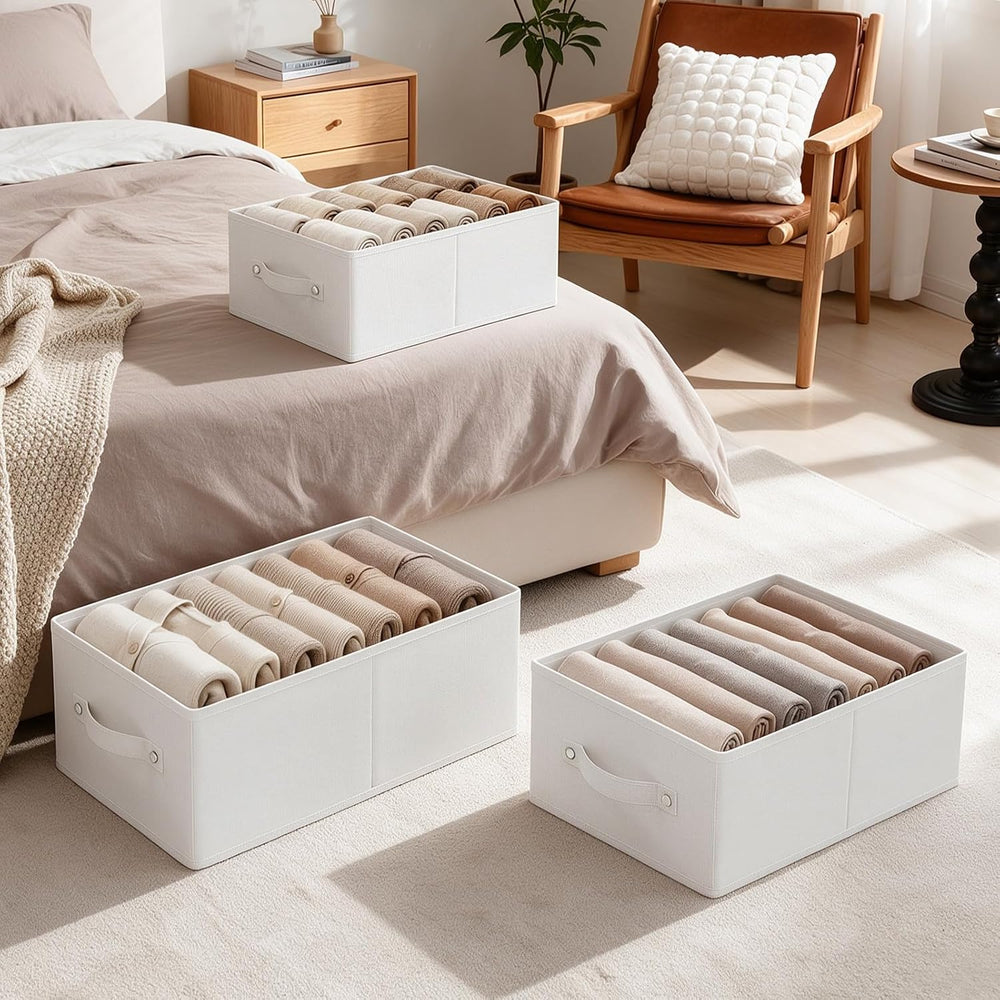 Storage Basket, Closet Organizer, 3 Pack, White, 18.5x11x7.9 In