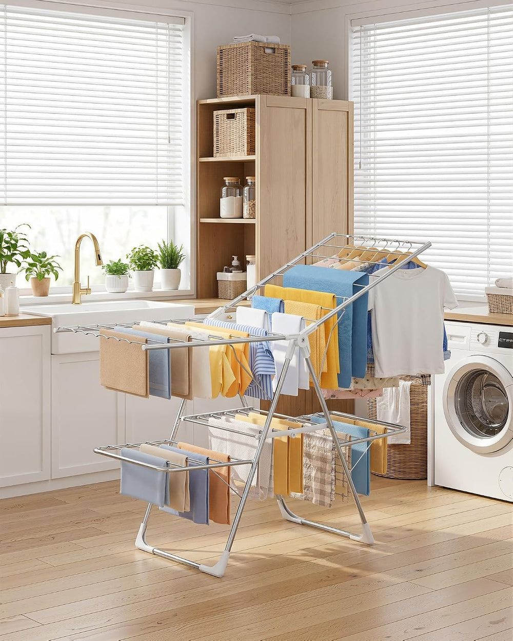 Clothes Drying Rack, Foldable 2-Level with 55.5" Adjustable Wings